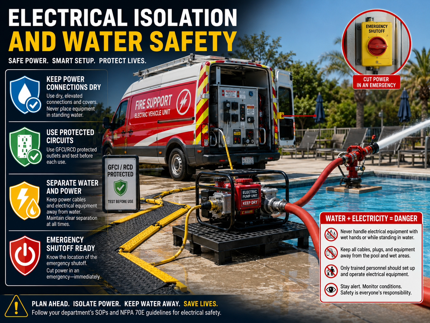 Electrical isolation and water safety for EV powered pump and water equipment