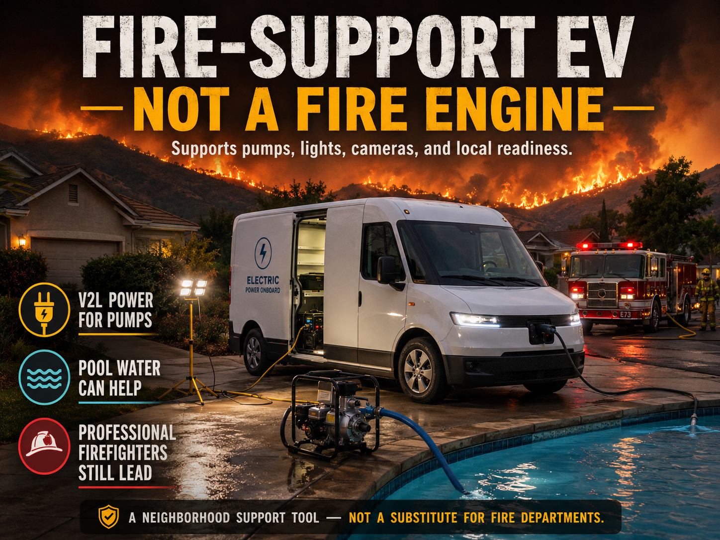 Fire-support EV clearly shown as not a fire engine